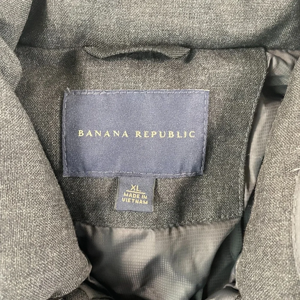 Banana Republic Down Jacket Men XL Grey Wool Blend‎ Full Zip Pockets Warm $349